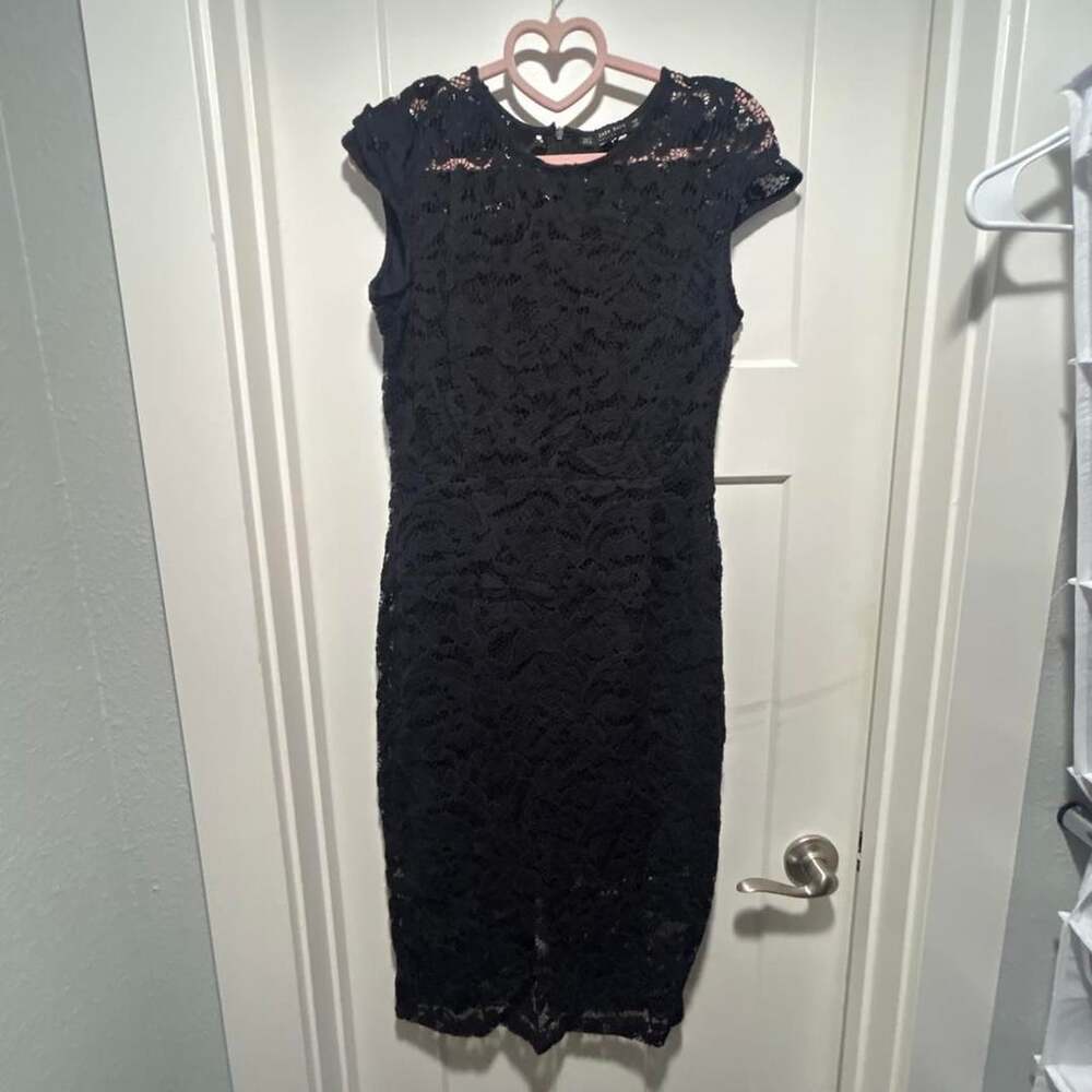 Zara Basic Collection Black Lace Bodycon Dress Size S